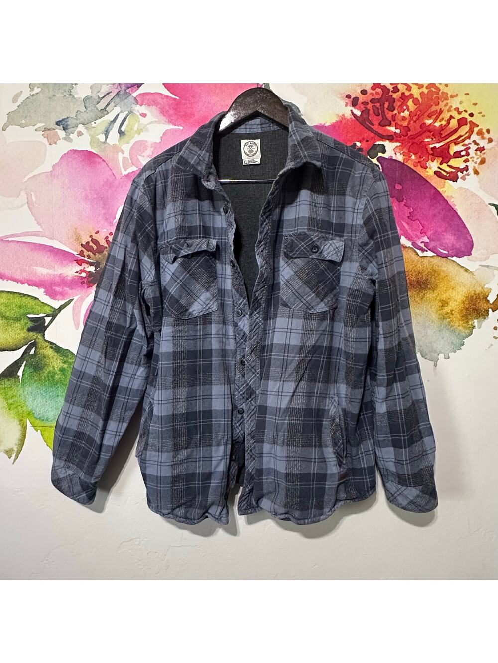 Voyager Flannel Long Sleeve Shirt Mens XL Blue Black Plaid Fleece Lined Causal